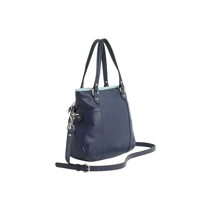 COACH Mia Leather Shoulder Bag Large Size Women's Silver & Midnight Navy-1