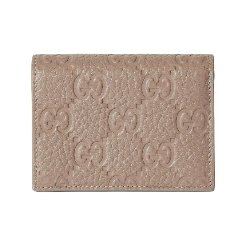 GUCCI GG Emblem Leather Wallet Mini Women's Taupe-2