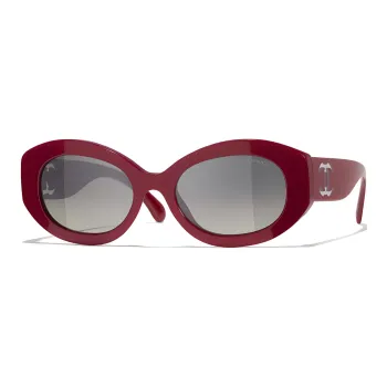CHANEL Nylon Acetate Irregular Shape Sunglasses Women's Red