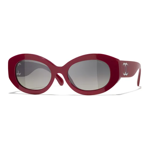 CHANEL Nylon Acetate Irregular Shape Sunglasses Women's Red