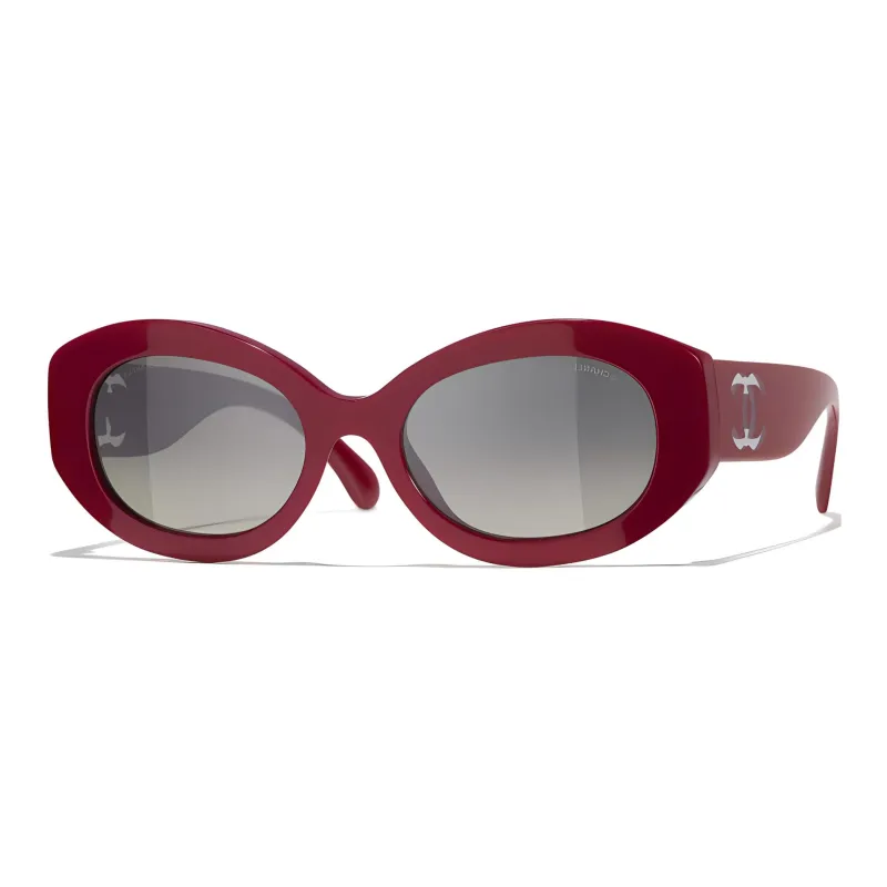 CHANEL Nylon Acetate Irregular Shape Sunglasses Women's Red-0