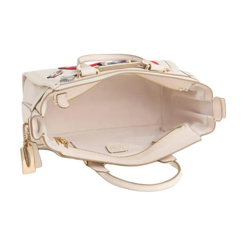 COACH Swagger Litchi Grain Leather One Shoulder Handbags Large Size Women's Gold & White Beige-2
