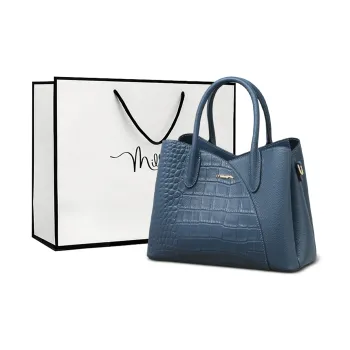 MILLIE'S Cow Leather With Synthetic Leather Handbag, Shoulder Bag, Tote Large Size Women's Blue