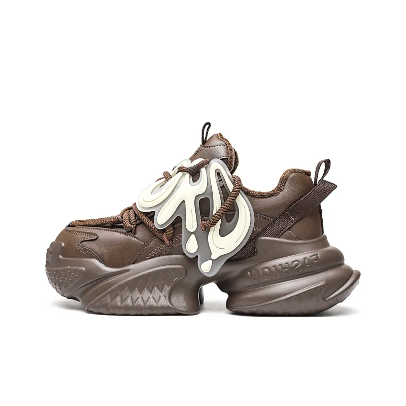 ORD Anti-Slip Wear-Resistant Breathable Height Increasing Low-Top Chunky Sneakers Unisex Brown-0