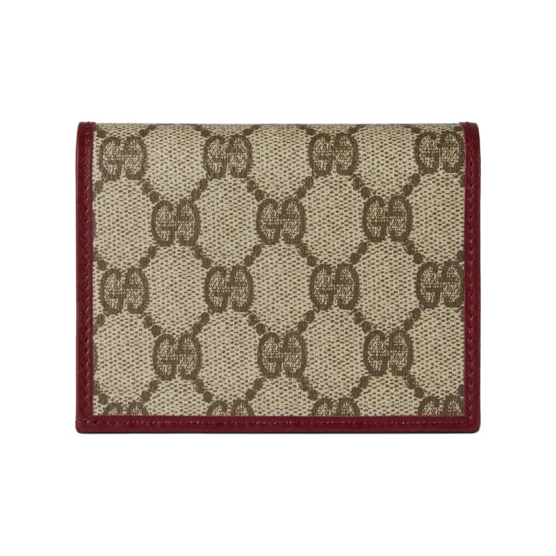 GUCCI Horsebit 1955 Coated Canvas Card Holder Women's Beige & Dark Brown-2