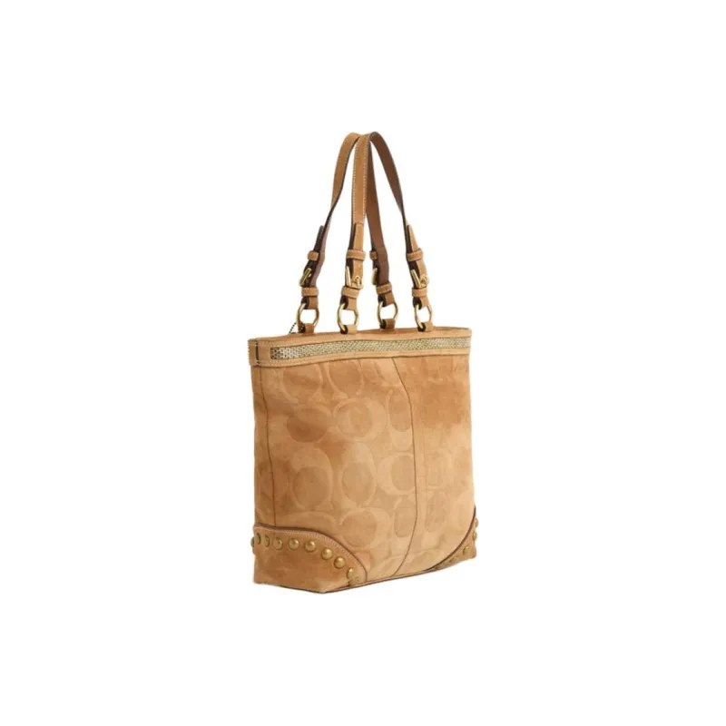 COACH Suede Tote Bag Shopping Bag Handbag Shoulder Bag Large Size Women's Light Brown-1