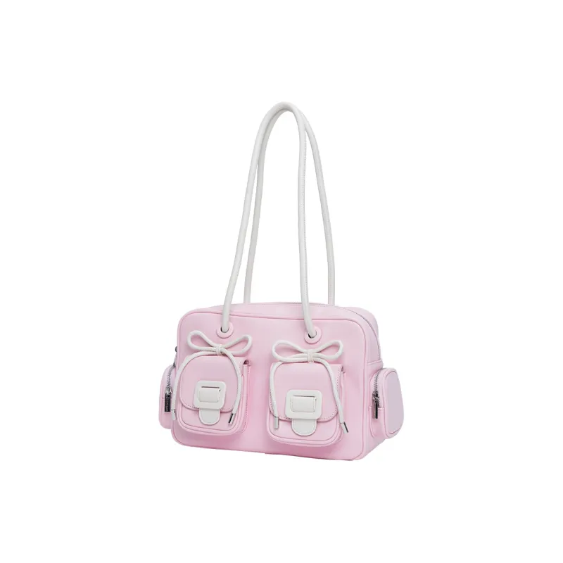 MERIMIES Artificial Leather Shoulder Bag Large Size Women's Peach Pink-2