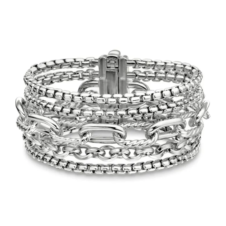 David Yurman Sterling Silver Multi Row Chain Bracelet 29mm-1