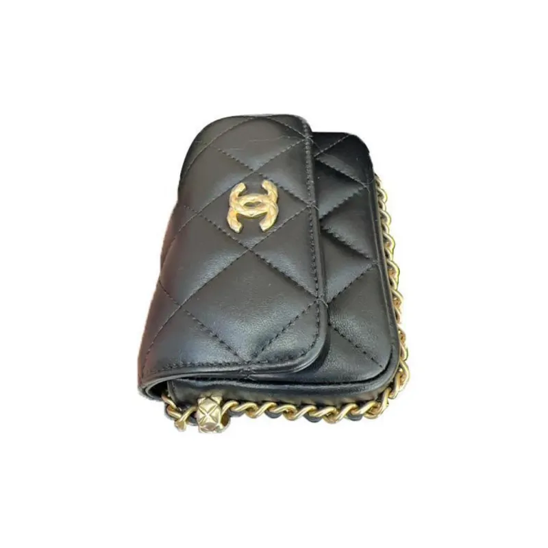 CHANEL Lambskin & Gold Metal Clutch, Shoulder Bag, Crossbody Bag Women's Black-1