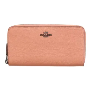 COACH Accordion Zip Cross-Stitch Leather Wallet Small Size Women's Deep Blush