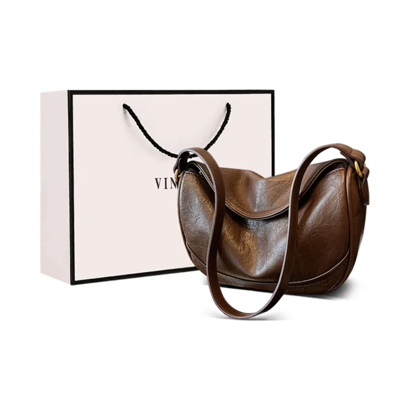 VINEY Cow Leather Shoulder Bag, Crossbody Bag, Pillow Bag Regular Women's Brown-0