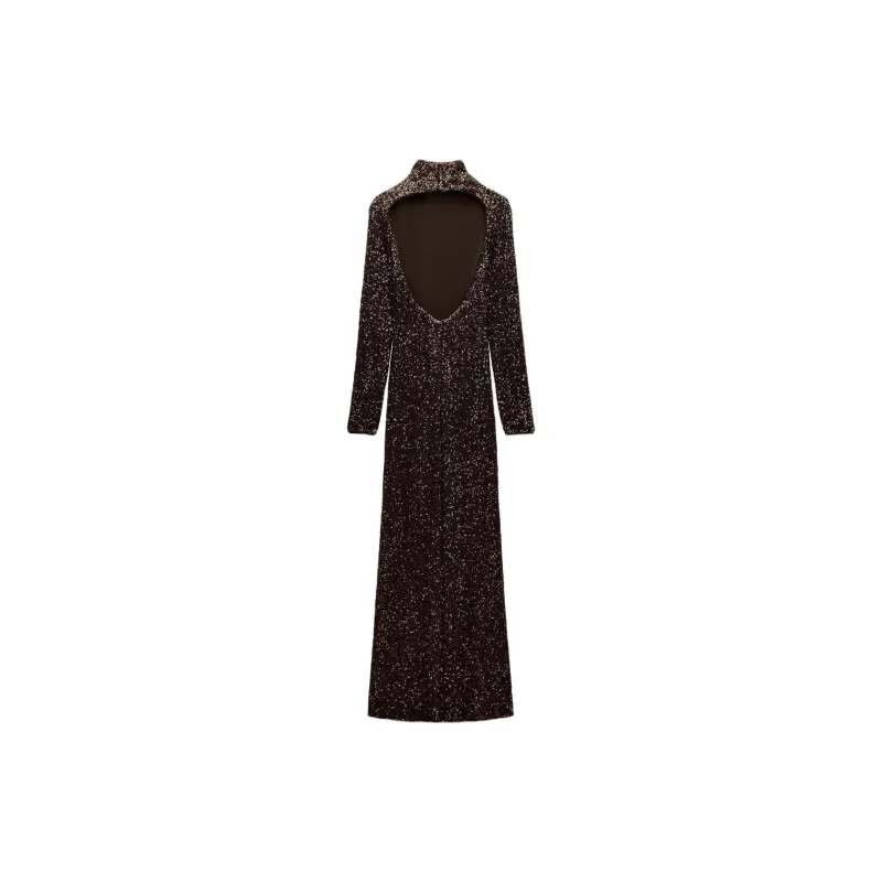 ZARA ZW Series Long-Sleeved Dresses Women's Brown-1