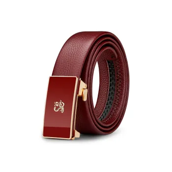 WilliamPOLO Cow Leather Leather Belts Men's Dark Red Width 3.4cm