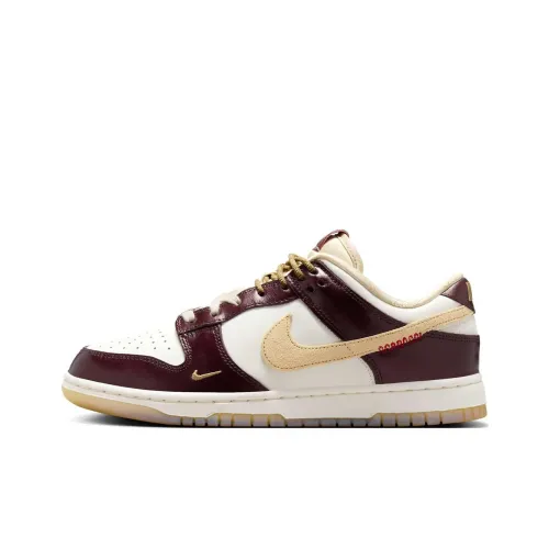 Nike Dunk Anti Slip Wear Resistant Low Top Skateboard Shoes Women's White Gold Red
