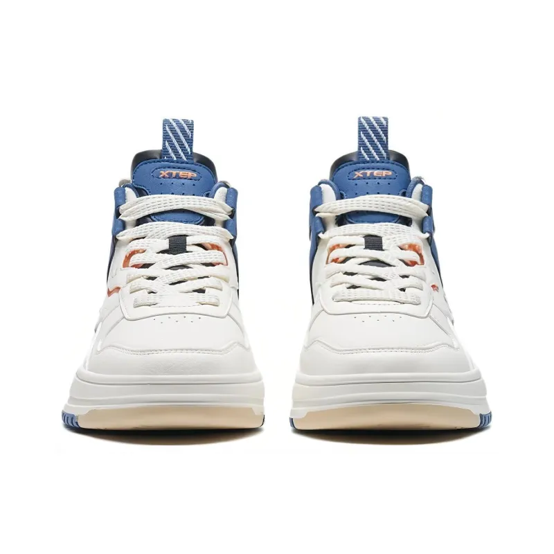 XTEP Anti Slip Wear Resistant High Top Skateboard Shoes Men's White Blue-2
