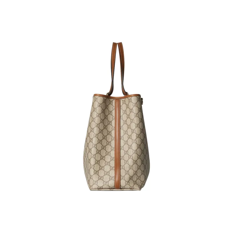 GUCCI GG Emblem Coated Fabrics Tote Bag Shopping Bag One Shoulder Shoulder Bag Large Size Women's Beige & Dark Brown-1
