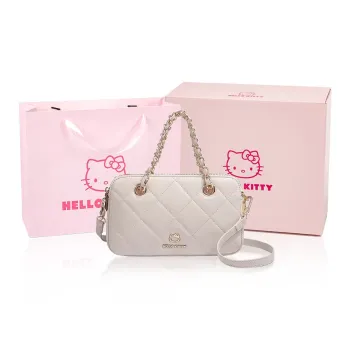 MESUCA Sanrio Hello Kitty Series PU Shoulder Bag Women's Black/Ecru/Light Blue