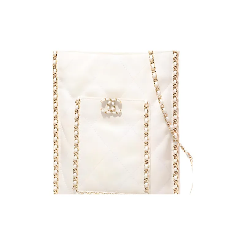 CHANEL Cow Leather And Gold Metal Shopping Bag, Shoulder Bag Trumpets Women's White-2