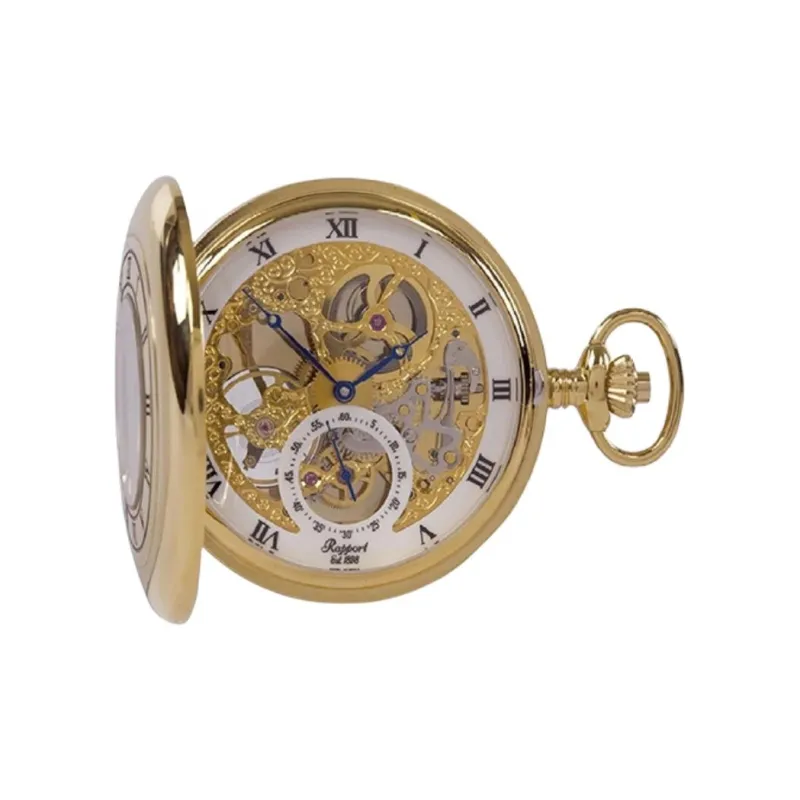RAPPORT Mechanical Movement-Manual Mechanical Movement PVD Coating Gold-Plated Pocket Watches 53mm Unisex Cut-Out-0