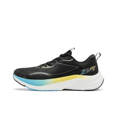 QIAODAN Cushioned Slip Resistant Abrasion Resistant Low Top Casual Running Shoes Men's Black Rolled Cloud Blue