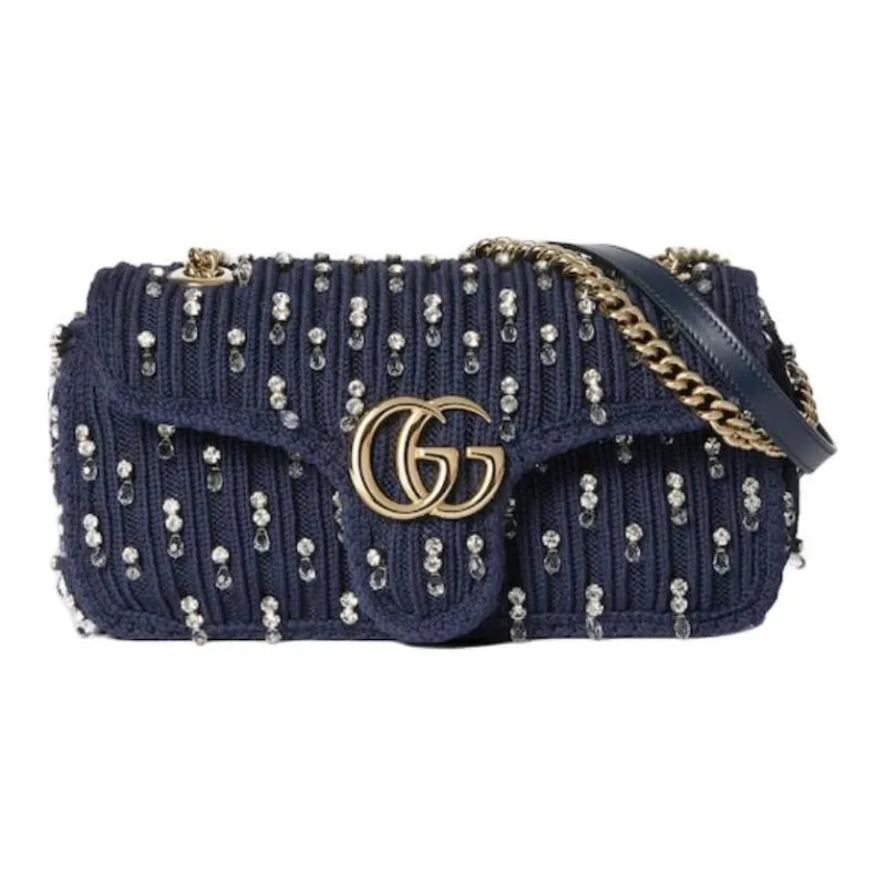 GUCCI GG Marmont Wool Shoulder Bag Small Size Women's Blue-0