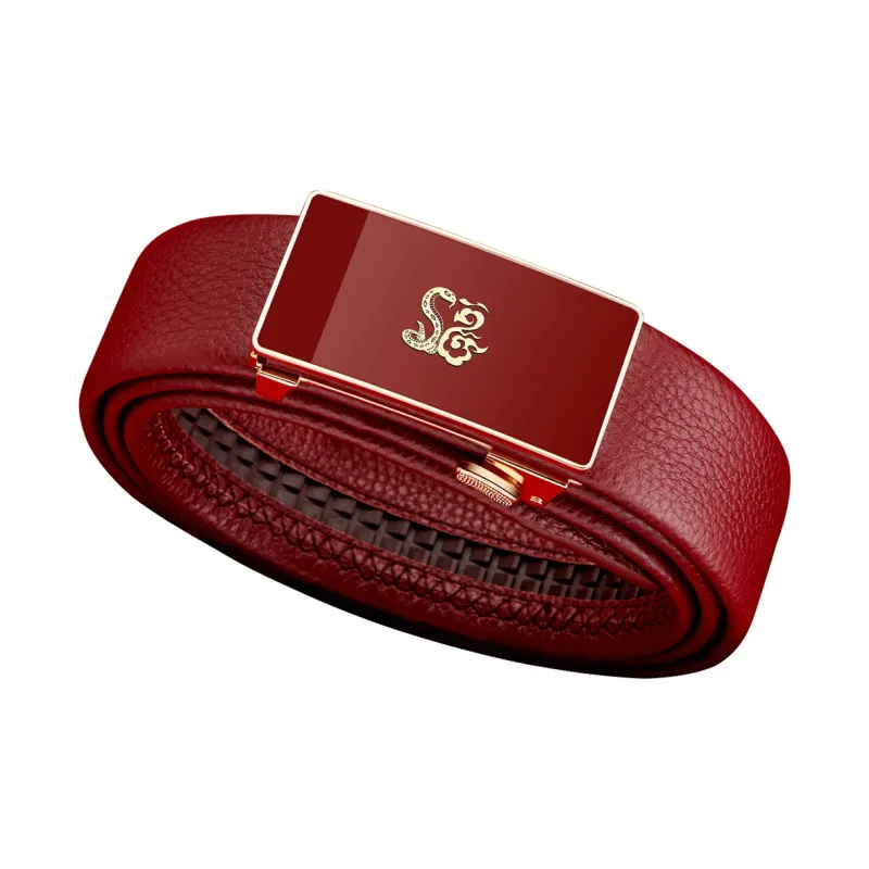 WilliamPOLO Cow Leather Leather Belts Men's Dark Red Width 3.4cm-4