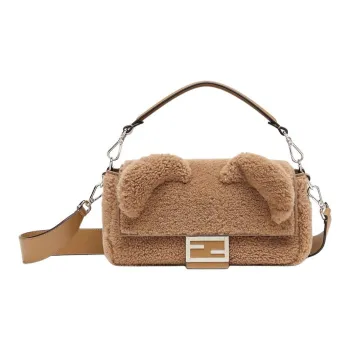 FENDI Baguette Sheep Wool Shoulder Bag Crossbody Bag Handbag Men's Beige