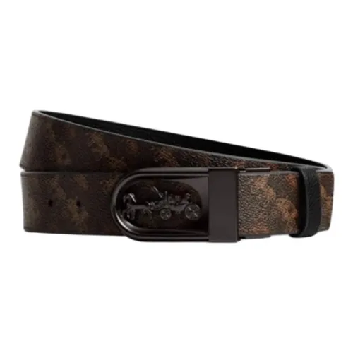 COACH Artificial Leather, Cow Leather Belts Men's Black Width 3.8CM