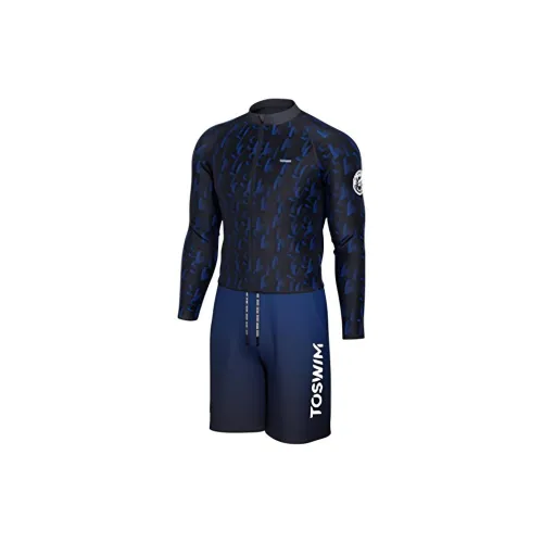 TOSWIM Men's Swimwear Men Set Dark Light Letter Top+Double-Layer Knee-Length Sandpants