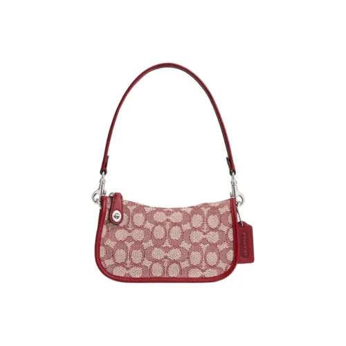COACH Swinger Jacquard Handbag Small Size Women's Ruby Ivory