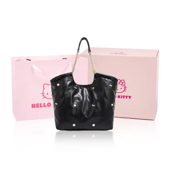 MESUCA Sanrio Hello Kitty Series PU Tote Handbag, Shoulder Bag Regular Women's Black/Ecru/Brown