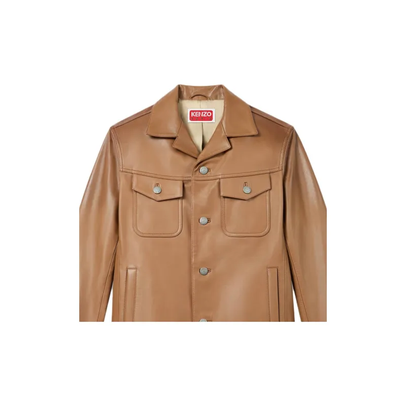 KENZO FW24 Leather Jacket Men's Light Yellow Brown-3