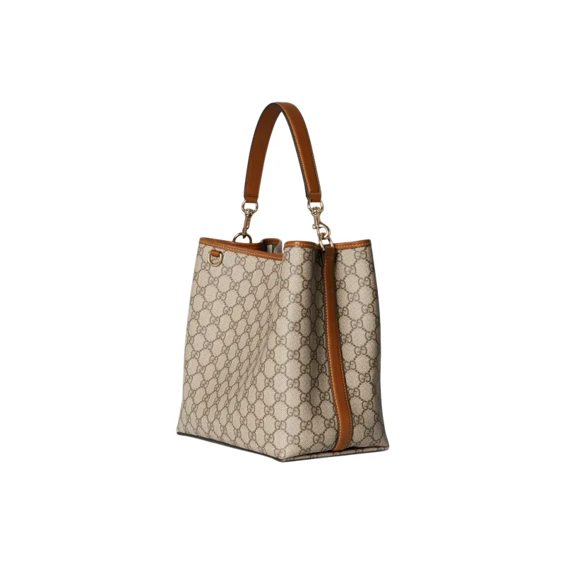 GUCCI GG Emblem GG Monogram Coated Fabric Shoulder Bag, Crossbody Bag, Handbag Trumpets Women's Beige & Dark Brown-3