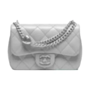 CHANEL Leather Crossbody Bag, Shoulder Bag Mini Women's Silver Gray & Green