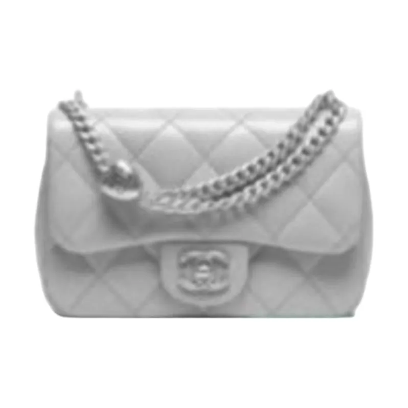CHANEL Leather Crossbody Bag, Shoulder Bag Mini Women's Silver Gray & Green-0