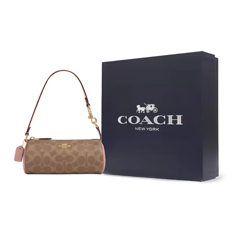 COACH Nolita PVC Cylinder Bag Handbag, Shoulder Bag Trumpets Women's Brown & Pink-4