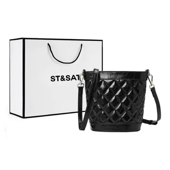 ST&SAT Synthetic Leather Bonded Cow Split Leather Shoulder Bag Regular Women's Black/Ecru