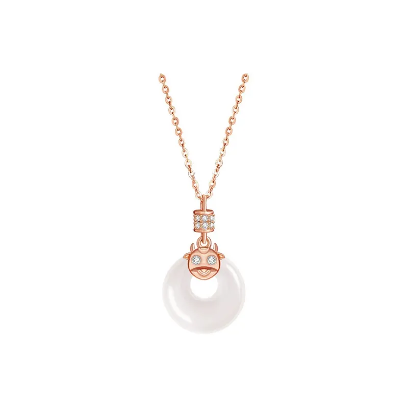 Artisan Lock Heart Jade Chalcedony Necklaces Women's-5