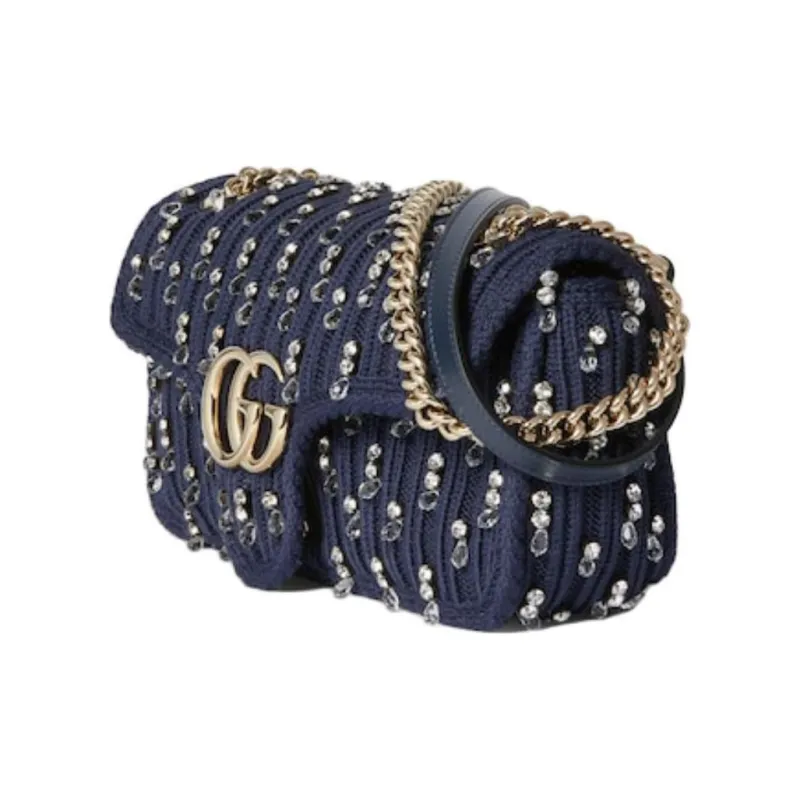 GUCCI GG Marmont Wool Shoulder Bag Small Size Women's Blue-1