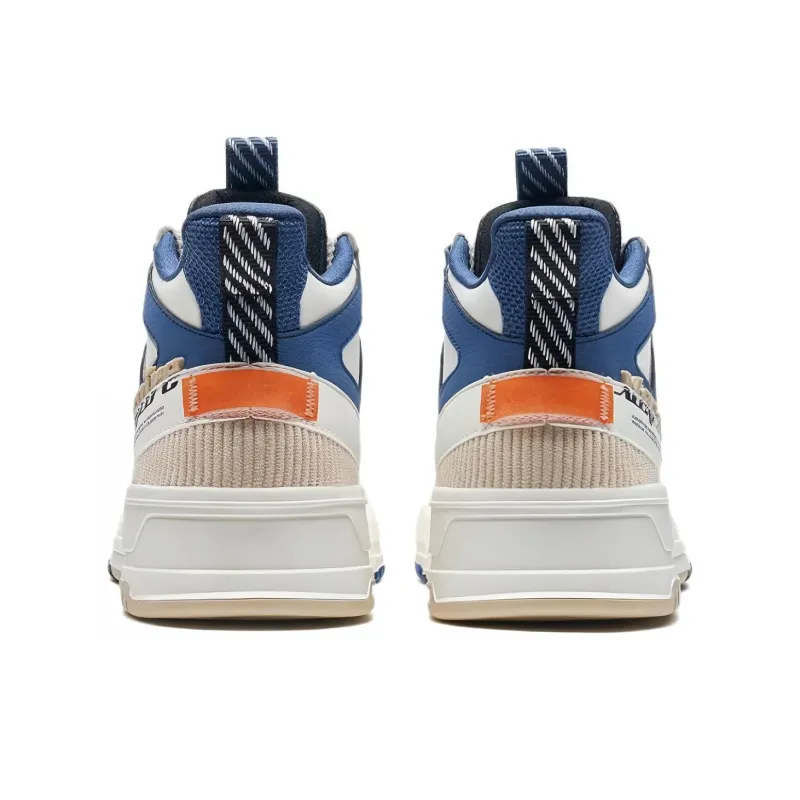 XTEP Anti Slip Wear Resistant High Top Skateboard Shoes Men's White Blue-3