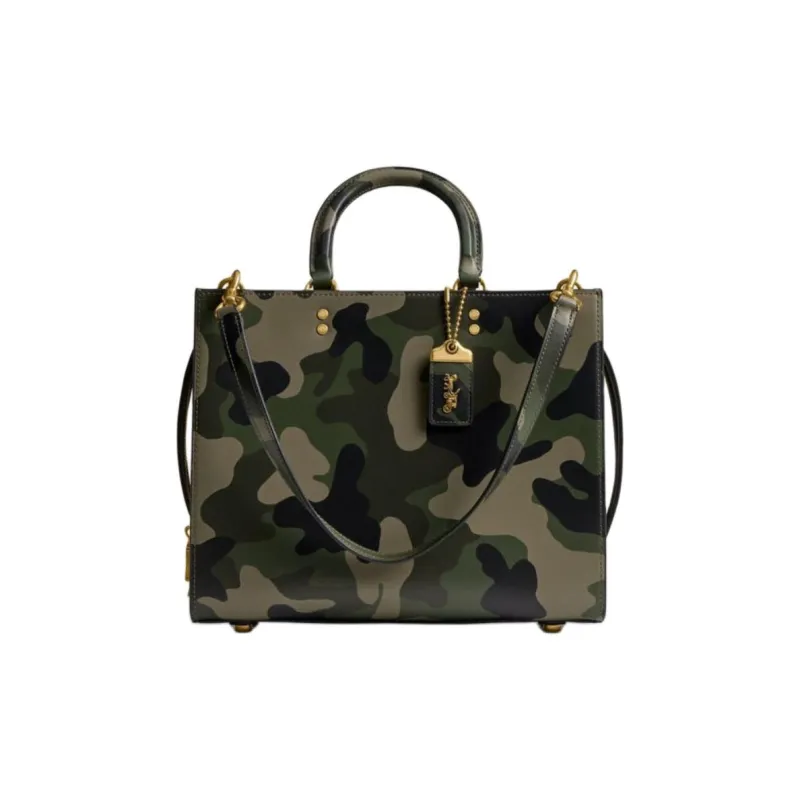 COACH Rogue Leather Tote Bag, Shopping Bag, Crossbody Bag, Handbag Large Size Women's Green-0