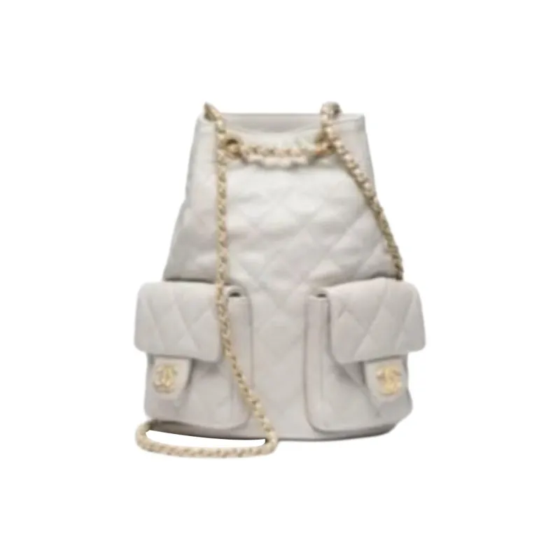 CHANEL Lambskin Backpack Women's Gray-0