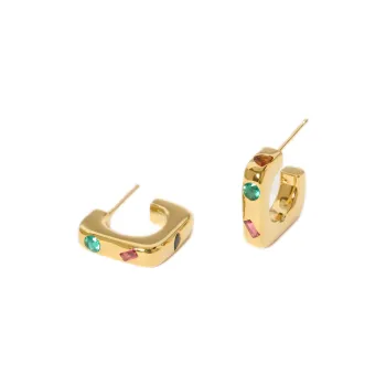 ALFIR Gemstone Square Ring 925 Sterling Silver Thick Gold Plated Earrings Unisex