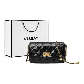 ST&SAT Synthetic Leather Bonded Cow Split Leather Shoulder Bag Regular Women's Black/Silver/Ecru