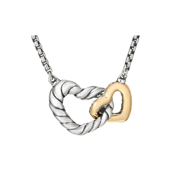 David Yurman 18kt Yellow Gold And Sterling Silver Cable Collectibles Interlocking Heart Necklace 16.4mm