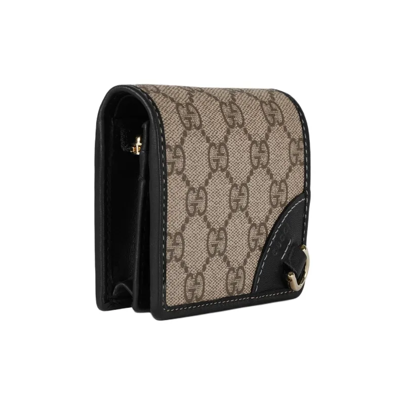 GUCCI GG Emblem Coated Canvas Wallet Unisex Beige & Dark Brown-1