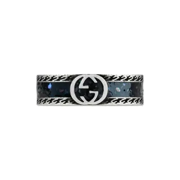 GUCCI 925 Sterling Silver Enamel Rings Women's Blue