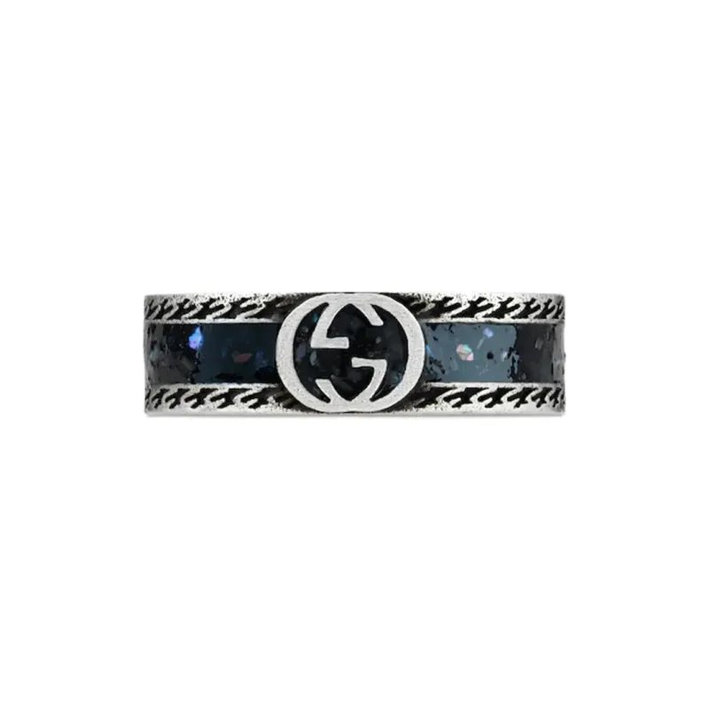 GUCCI 925 Sterling Silver Enamel Rings Women's Blue-0