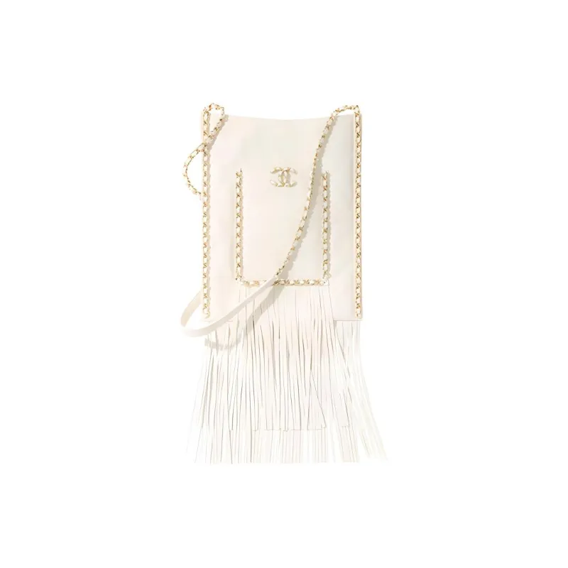 CHANEL Cow Leather And Gold Metal Shopping Bag, Shoulder Bag Trumpets Women's White-0