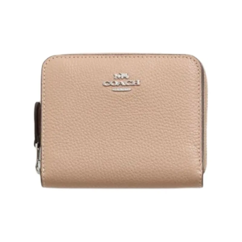 COACH Polished Litchi Grain Leather Wallet Mini Women's Silver & Taupe-0